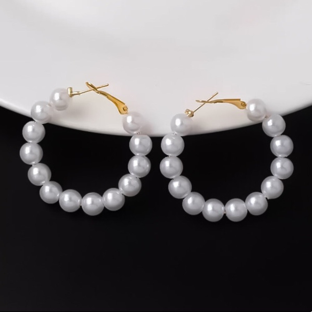⚫️𝟲𝟱%𝗢𝗙𝗙|𝗯𝘂𝗻𝗱𝗹𝗲𝘀𝟯+⚫️ ⚜️[𝟯/$𝟭𝟴]⚜️Large Thick Pearl Hoops NEW - Picture 6 of 8